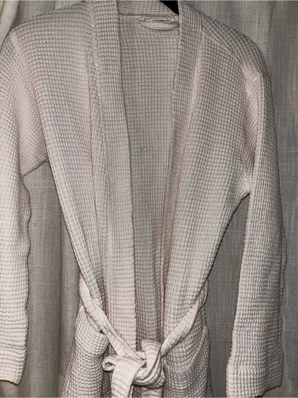 Coyuchi Light Pink Waffle Robe with Tie Belt